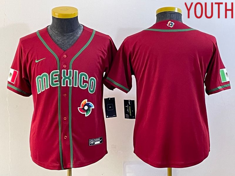 Youth 2023 World Cub Mexico Blank Red Nike MLB Jersey3